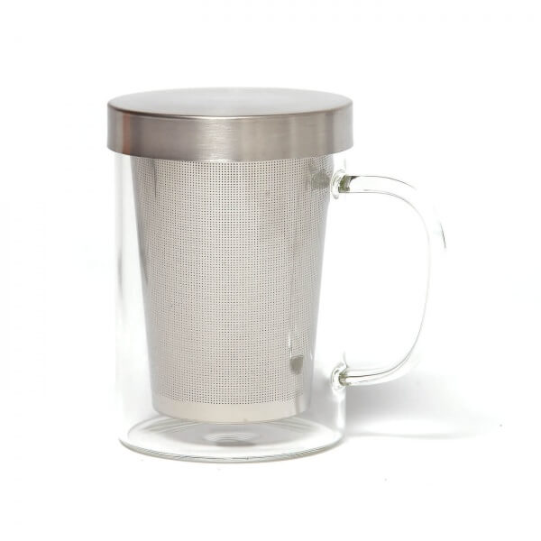 Glass Mug with Mesh Infuser and Cover Set